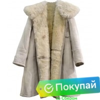 Тулуп армейский постовой (караульный) из натуральной нагольной овчины белого цвета Люкс